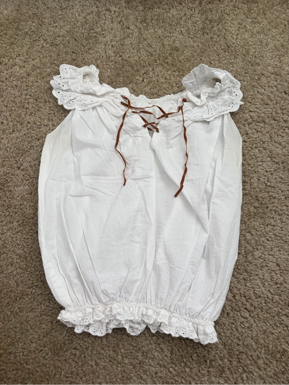 White Eyelet Ruffle Tie-Front Women's Top